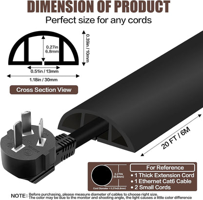 Floor Cord Cover Self Adhesive Cord Hider,10FT Cable Management, Extension Strip Protector for Wires, Prevent Cable Trips for Offices, Gyms, Exhibitions Cavity 0.39"(W) x 0.27"(H) BrownWood