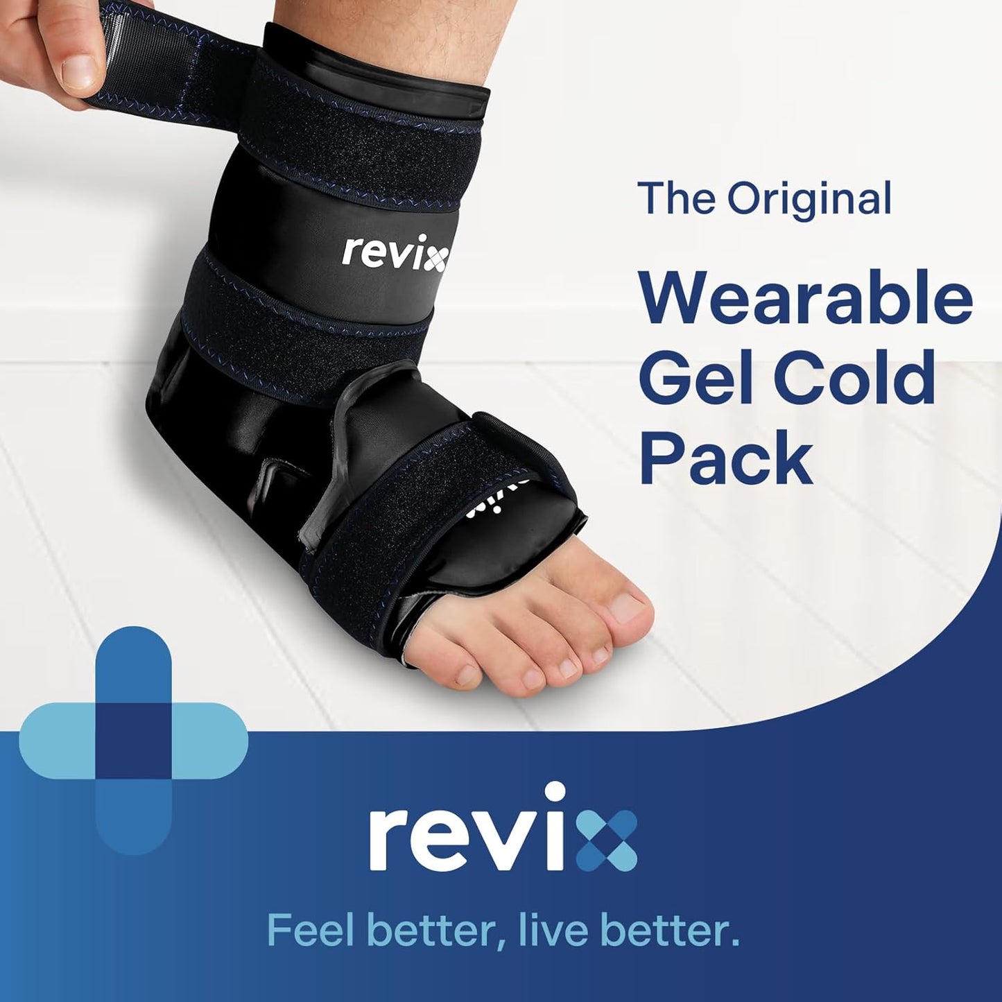 REVIX Ankle Ice Pack Wrap for Foot Pain Relief and Feet Injuries, Reusable Gel Ice Cold Packs for Achilles Tendonitis, Plantar Fasciitis, Sprained Ankles and Heels