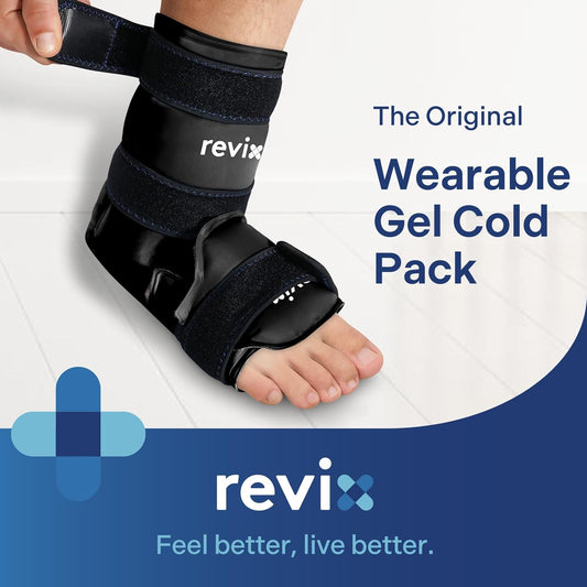 REVIX Ankle Ice Pack Wrap for Foot Pain Relief and Feet Injuries, Reusable Gel Ice Cold Packs for Achilles Tendonitis, Plantar Fasciitis, Sprained Ankles and Heels