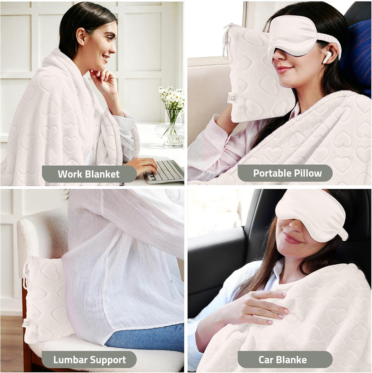 Travel Blanket Pillow,Airplane Blanket Compact with Bag Eye Mask, Ultra-Soft,Warm & Lightweight Included,Travel Essentials for Women & Men, Luggage Sleeve & Backpack Clip 65x40 in, Grey