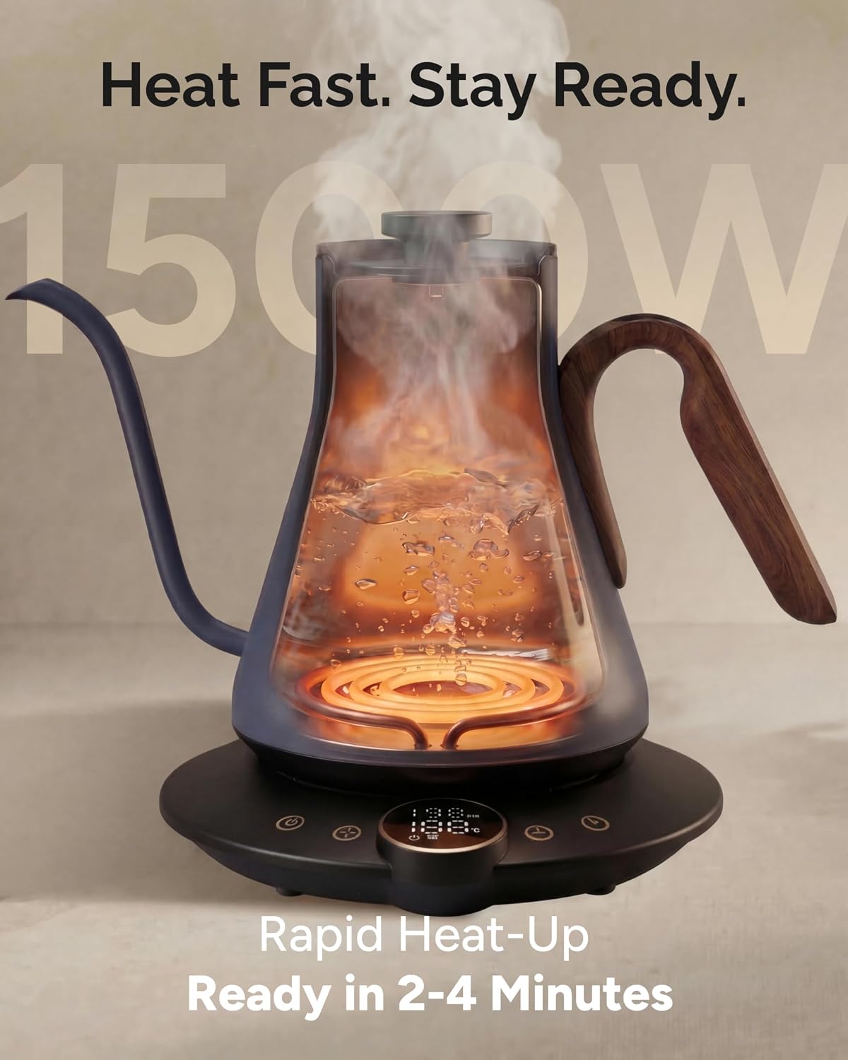 INTASTING Gooseneck Electric Kettle with ±1℉ Temperature Control 0.9 Liter