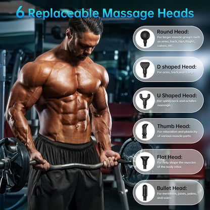 Gvber Massage Gun, Massage Gun Deep Tissue, Handheld Back Massager for Athletes, Percussion Muscle Massager with 6 Attachments & 30 Speed (Black)