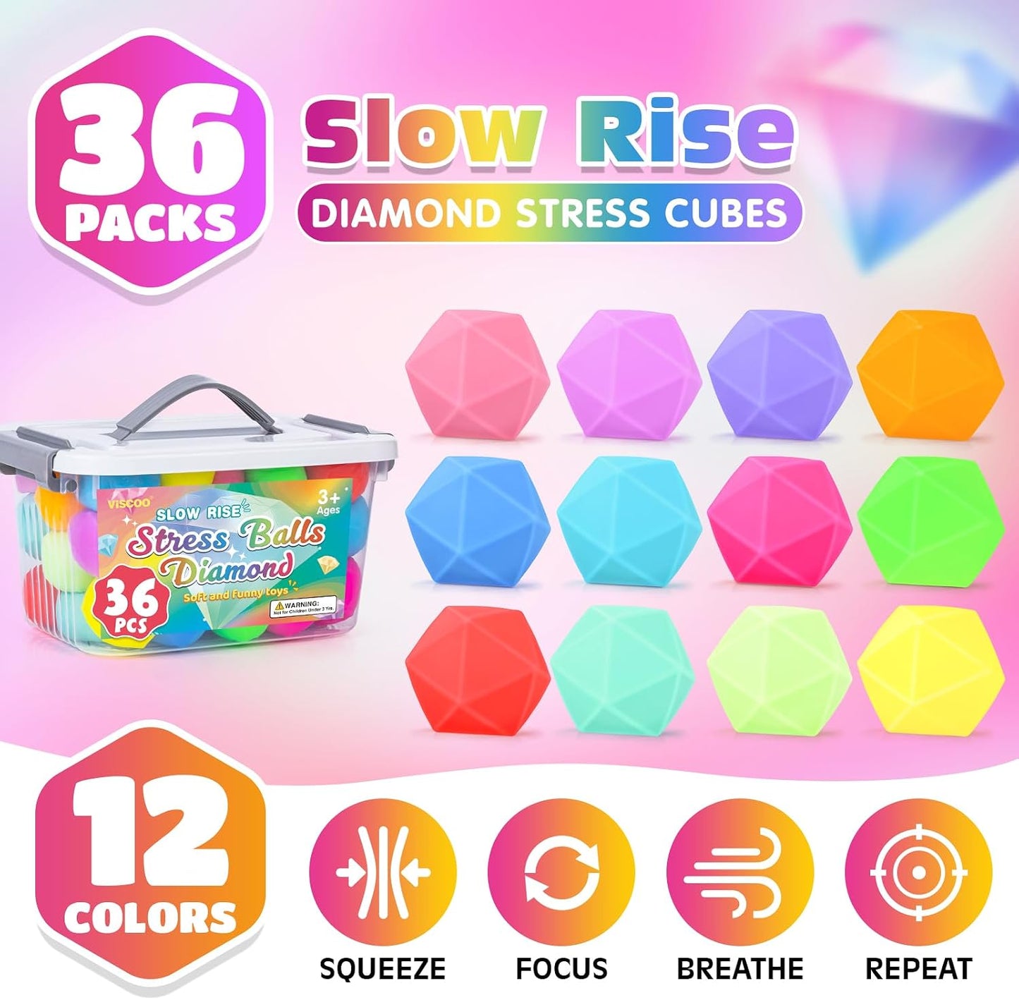 12 Pack Slow Rising Stress Ball,Stress Balls for Kids Adults,Stretchy Fidget Toys for Stress Relief,Hand Therapy Sensory Squishy Ball, Squishy Toys for Kids, Classroom Prize Box Party Favors