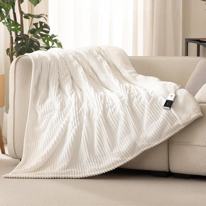 Reaks Electric Heated Throw Blanket, Silky Soft Flannel & Sherpa Heating Blanket Throw with 5 Heat Levels & 3 Hours Auto Off, Warm Gifts for Women Mom Grandma, ETL Certified (50x60 inches, White)