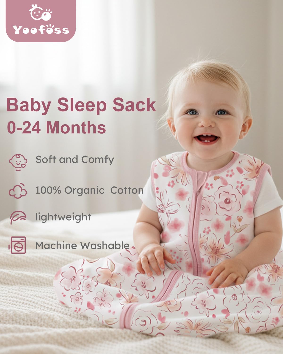 Yoofoss Baby Sleep Sack Baby Wearable Blanket 100% Cotton 2-Way Zipper Toddler Sleeping Sack