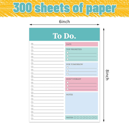 Spakon 300 Sheets Daily to Do List Notepad Notebook Library Card to Do Planner Checklist Memo Writing Pad Schedule Reminder Office Homework Planner for Task, 6" x 8(Classic,White)