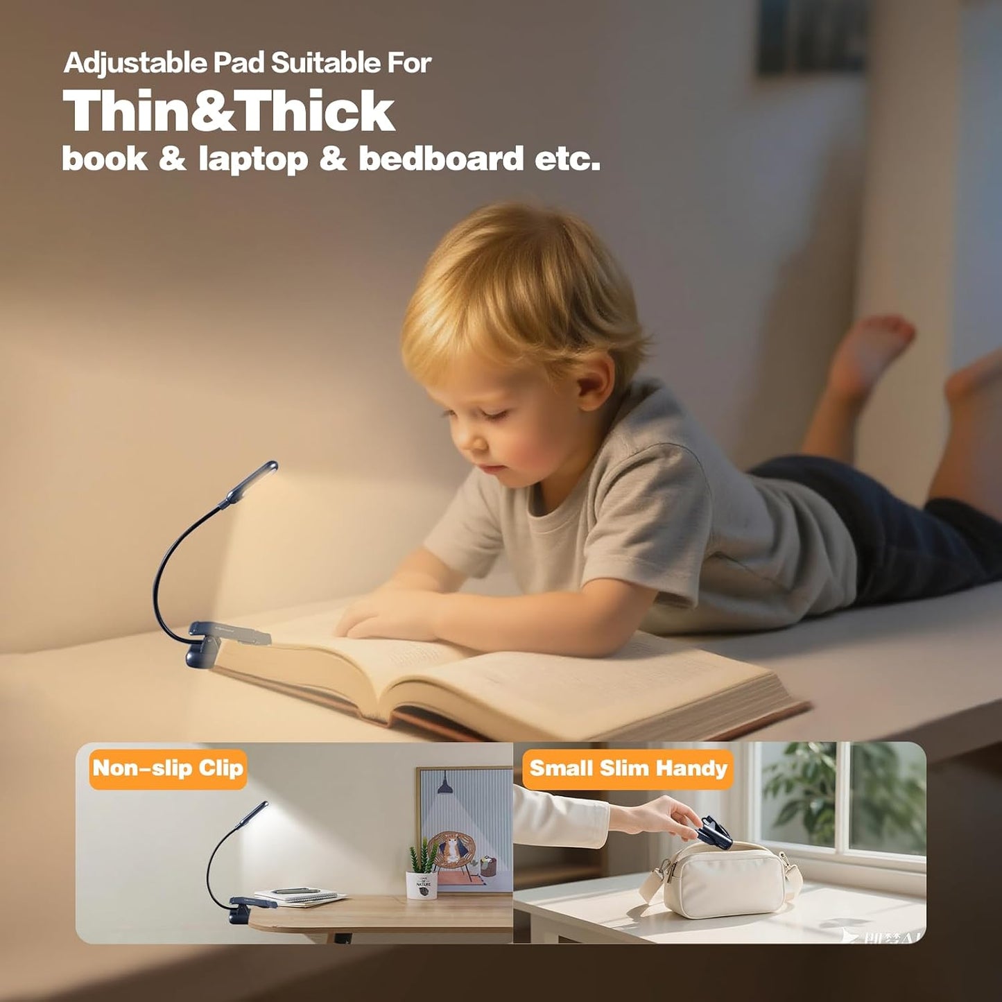 VAVOFO Clip On Book Light for Bed Kids, 7 LED Reading Light with 9-Level Warm Cool White Daylight, Eye Care Lamp with Power Indicator for Bookworms (Blue)