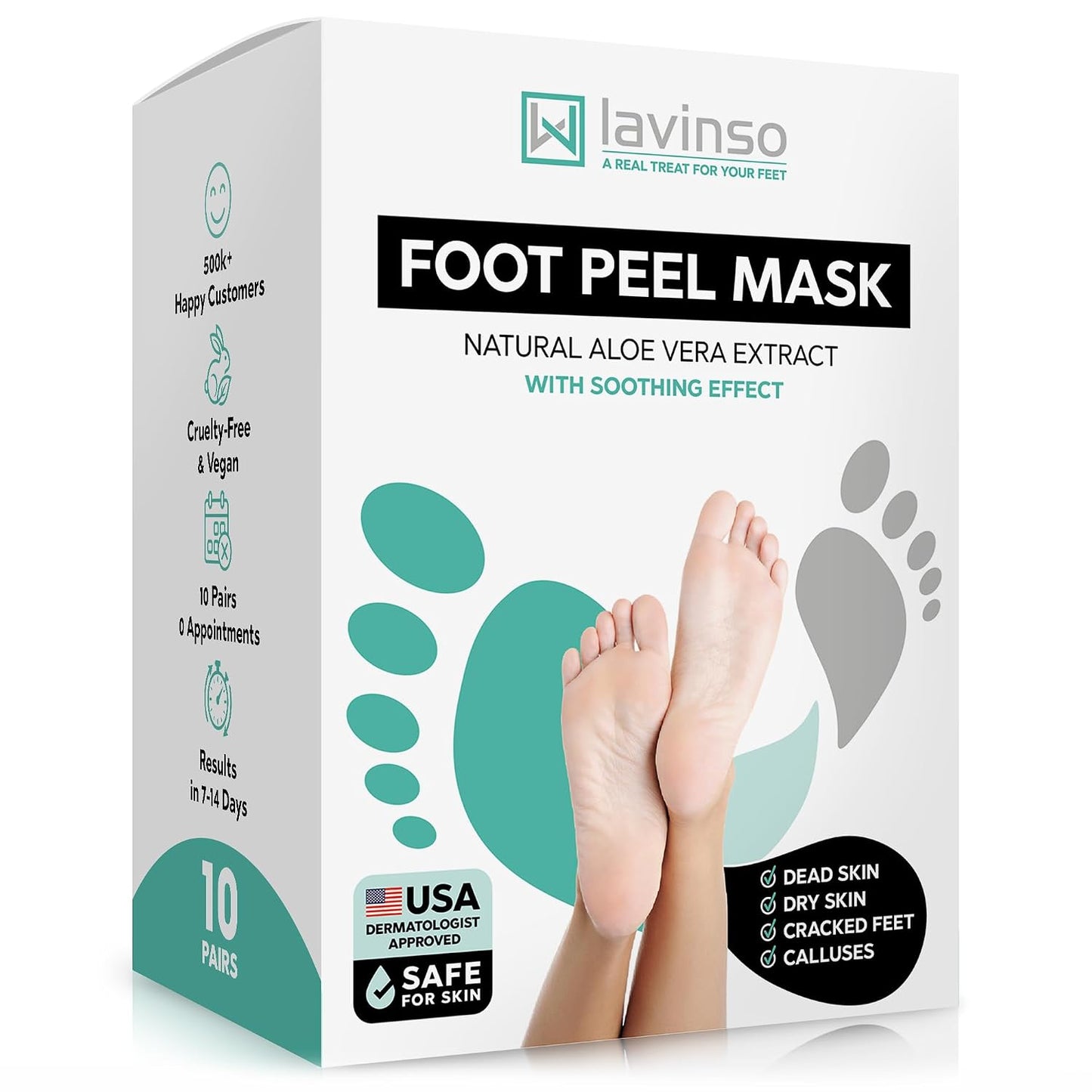 Lavinso Foot Peel Mask for Dry Cracked Feet – 2 Pack Peeling Mask Removes Dead Skin and Calluses - Exfoliating for Soft Baby Feet, Original Scent