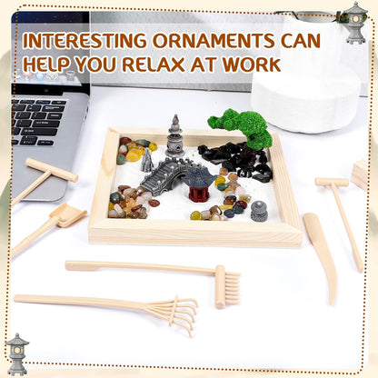 Angirlish 43PCS Zen Garden Kit for Desk, Mini Sandbox Set Gifts Included Wooden Tray Sand Tools Mini Resin Ducks and Accessories, Sand Tray Therapy for Meditation Room Office Home(Duck)