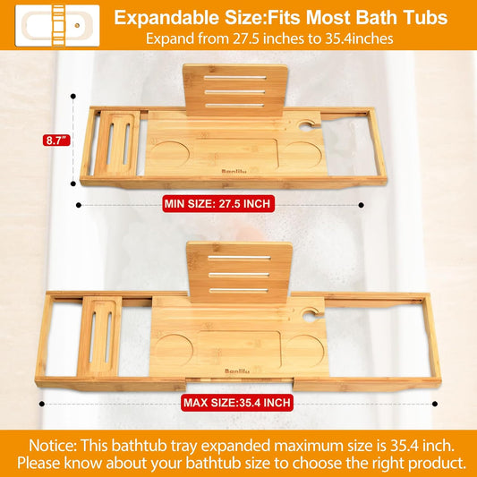 Banlilu Bathtub Tray - Bath Tray Expandable - Bath Tub Tray Table for Bathtub, Ajustable Size, Fits Most Tubs