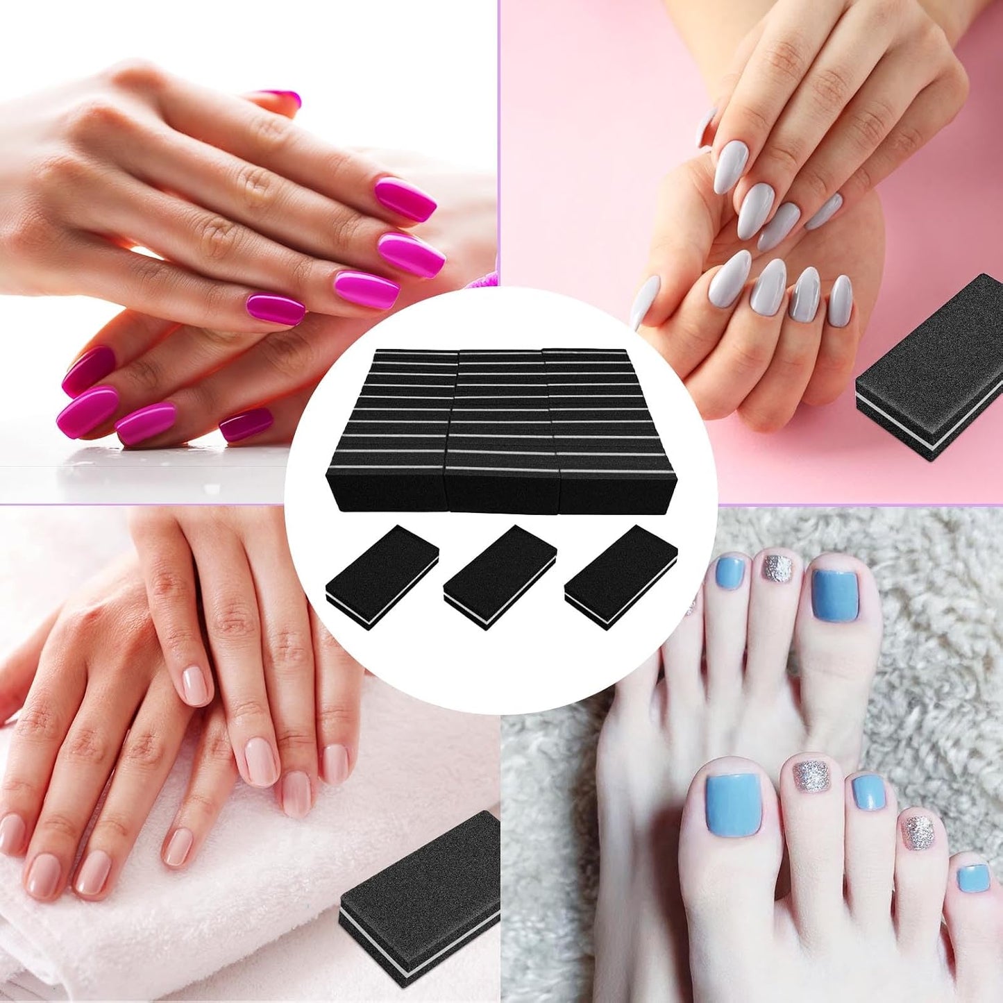 Pink Professional Nail Buffer Set - 30 Pcs, Acrylic & Natural Nails, 100/180 Grit Buffer Blocks