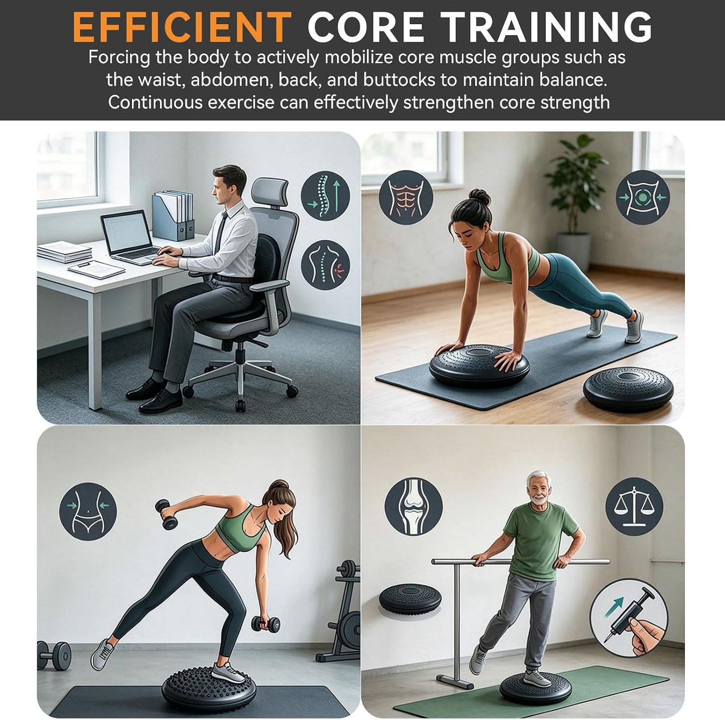 Balance Disc Training Dynadisc, PVC Core Strengthening Workout Cushion Non Slip 34cm Stability Disc with Inflator for Balance Training Massage