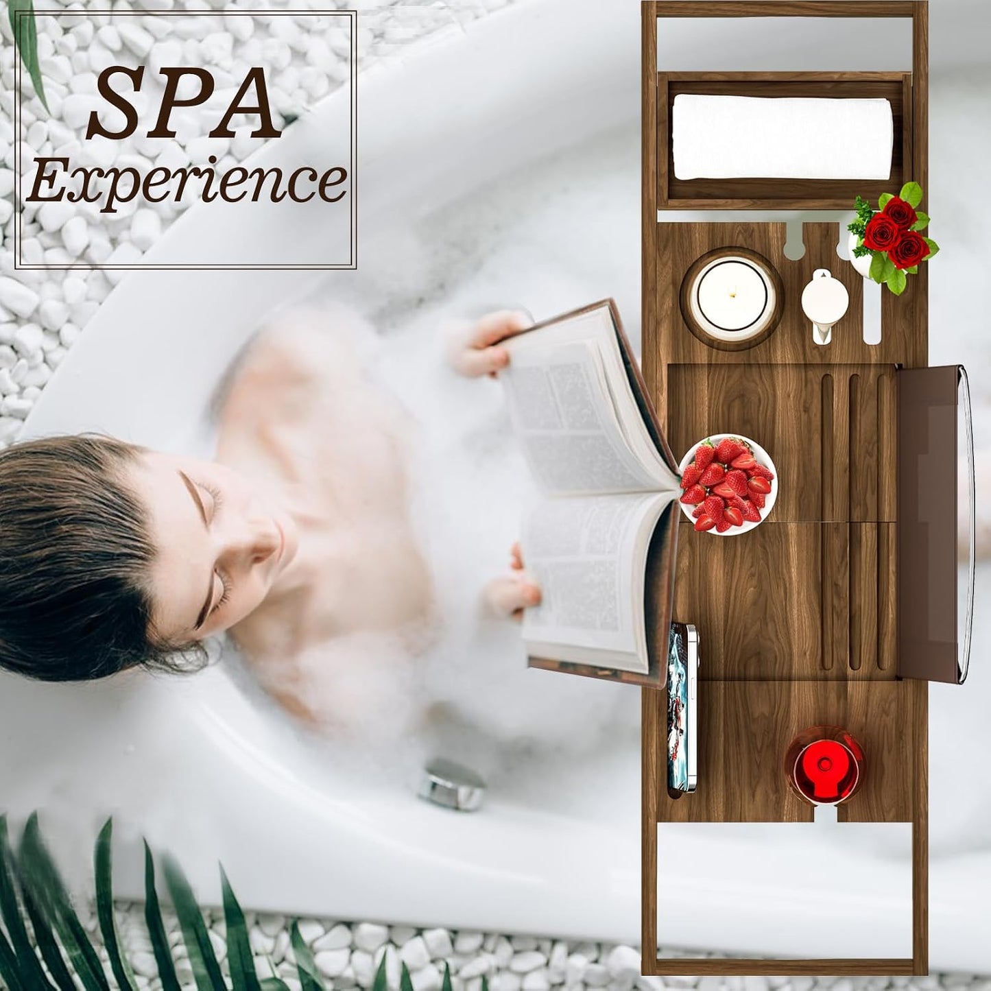 Premium Bamboo Bathtub Tray Caddy - Bath Tub Tray Table for Bathtub - Bath Caddy Tray for Bathtub, Expandable Size, Fits Most Bath Tubs