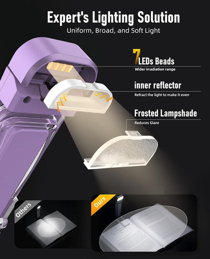 HIONXMGA Book Reading Light,Silent Touch Lamp for in Bed,Rechargeable Clip on Booklight with 3 Amber Colors & Precise Dimming Night Reading,Best Gift Lovers,Kids,Pink,(SD-10)