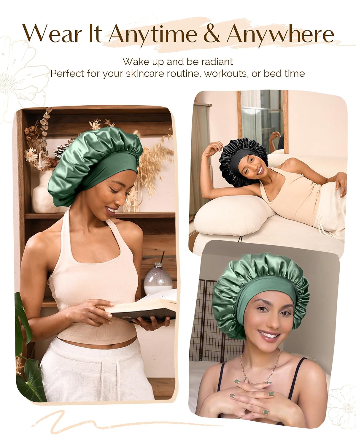 YANIBEST Silk Bonnet for Sleeping Women, Double Layer Hair Satin Bonnets with Elastic Band, Sleep Cap Curly Natural Hair