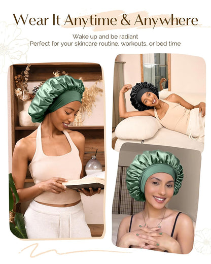 YANIBEST Silk Bonnet for Sleeping Women, Double Layer Hair Satin Bonnets with Elastic Band, Sleep Cap Curly Natural Hair