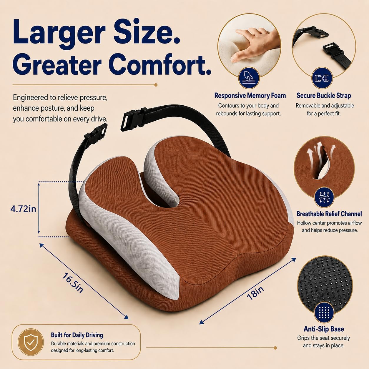 Seat Cushions for Office Chairs Wheelchair Cushion for Long Sitting Back Pain，Memory Foam Seat Car Computer Desk Chair Cushion，Coccyx Cushion for Tailbone Pain Relief Cushion Office Chair Black