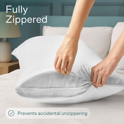 Niagara 4 Pack Waterproof Pillow Protectors Standard 20x26 Inches Smooth Zipper Premium Encasement Covers Quiet Cases Set White