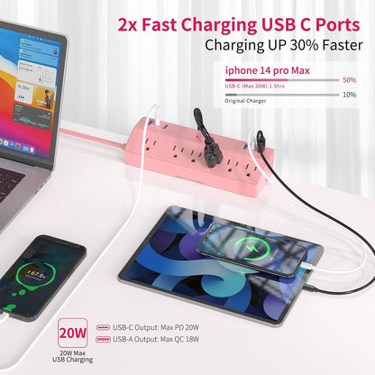 Desk Clamp Power Strip 10FT, 40W Total Fast Charging Station, Black