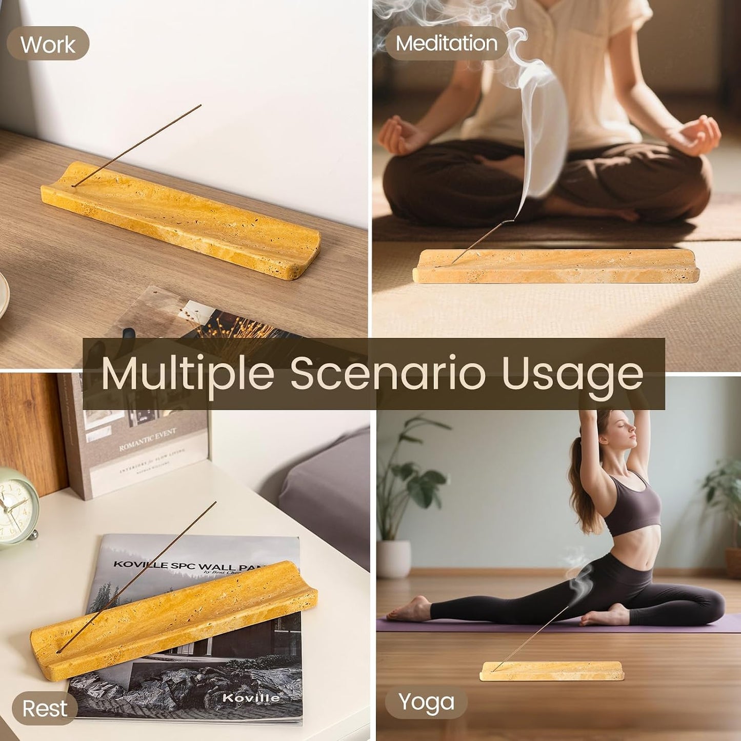 Koville Marble Incense Holder, Incense Holder for Sticks, Incense Sticks Holder Ash Catcher for Meditation Yoga SPA, Natural Stone Incense Burner, Home Table Decor (Grey)