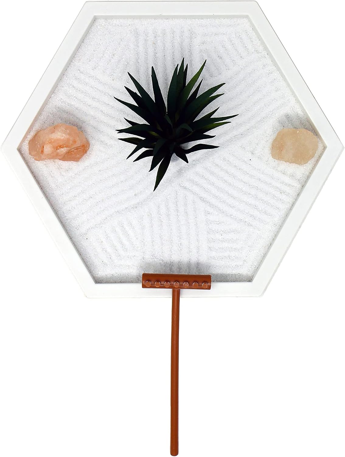 Nature's Mark Mini Zen Garden Kit for Desk with White Sand, Rake, White Base, Salt Rock and Air Plant (Round)