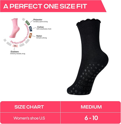 COOLMATE Pilates Socks with Grips for Women, Yoga Socks, Crew Non Slip Women for Barre, Pilates Gifts for Women - Colors A