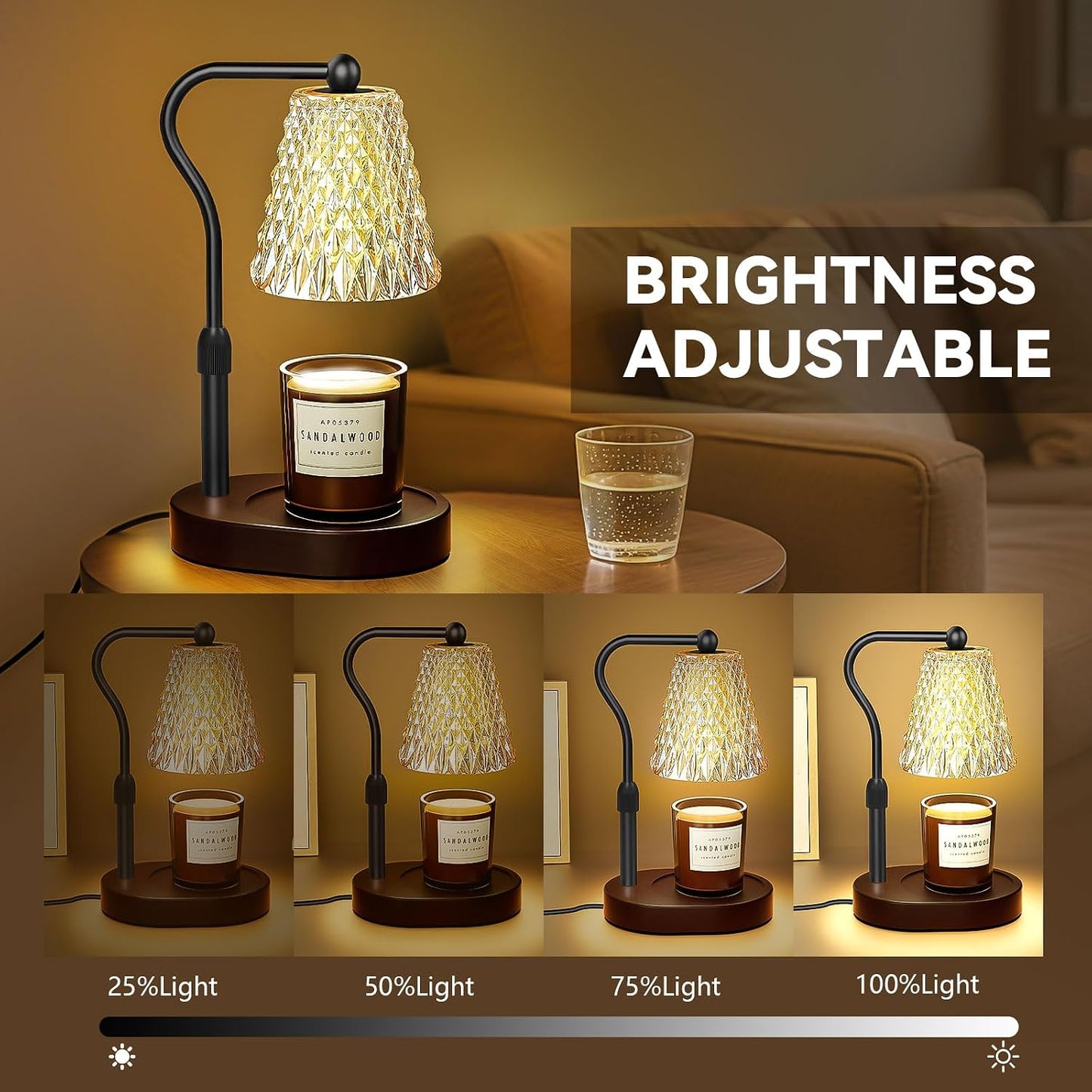 Candle Warmer Lamp with Timer Dimmer, Birthday Gifts for Women Mom, Height Adjustable Wax Melt Warmer for Jar Candles with 2 Bulbs, House Warming Gifts New Home Decor