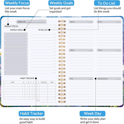 Undated Weekly Planner with Habit Tracker, 52 Weeks To Do List Notebook A5 Weekly Goal Planner with Spiral Binding & Stickers Home Work School Supplies for Women Girls 8.2" x 5.7" - Pink