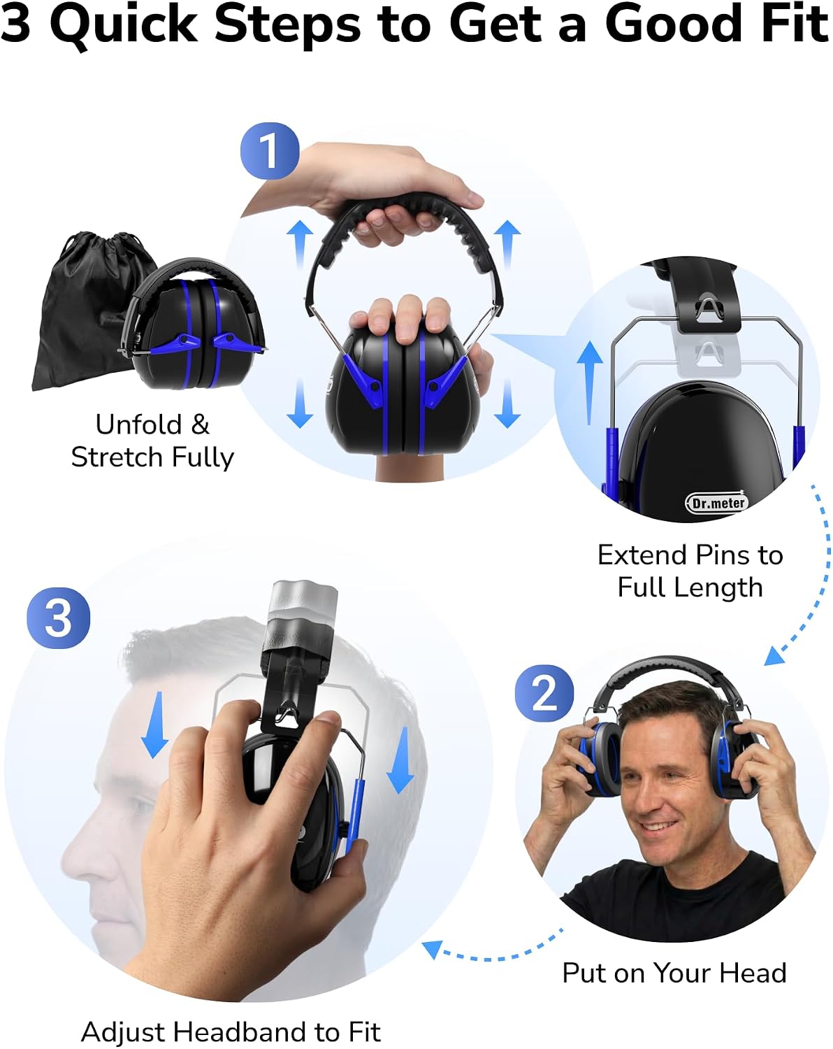 Dr.meter Ear Protection Ear Muffs, Noise Cancelling Headphones for Adults Kids 31dB Earmuffs for Noise Reduction, Hearing Protection for Shooting Gun Range, Mowing, Monster Jam, Sensory, Fireworks
