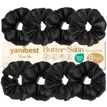 Yanibest 8 Pcs Satin Scrunchies - Silk Scrunchies Ponytail Holders, Soft Satin Hair Ties No Damage, Hair Accessories for Women