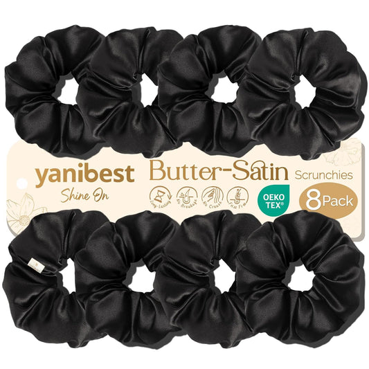 Yanibest 8 Pcs Satin Scrunchies - Silk Scrunchies Ponytail Holders, Soft Satin Hair Ties No Damage, Hair Accessories for Women
