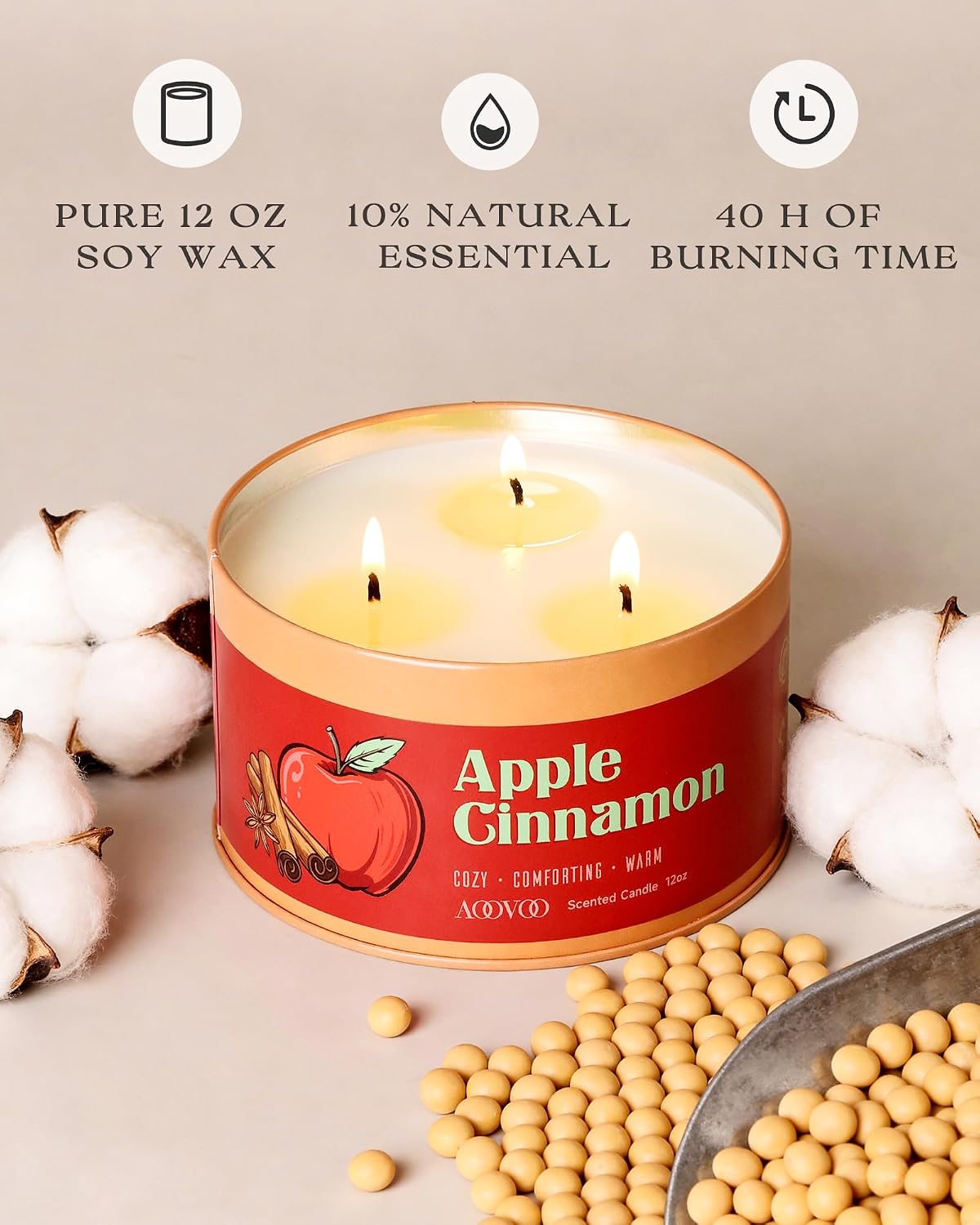 AOOVOO Sage Candle for Cleansing - 3 Wick 12oz Large Scented Candle with Crystals & Sage Leaves Inside, Soy Candles Non Toxic for Meditation Spiritual Gift, Aromatherapy Candle for Women Men