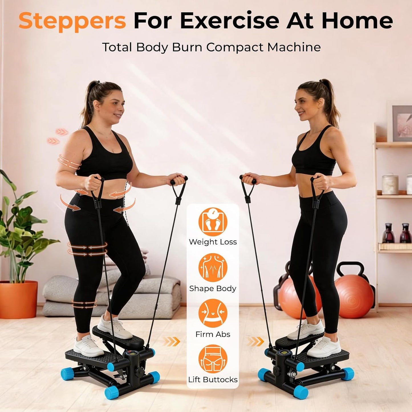 NEWBULIG Mini Stepper for Exercise at Home Stair Step Machine for Indoor Fitness Portable Home Gym Stepper for Full Body Workout 300lb Weight Capacity