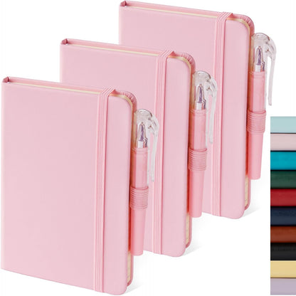 NIRMIRO (3 Pack) Pocket Notebook Small Journal with Pen, 3.7" x 5.7", A6 Mini Notebook for Women Men Work Writing, Hardcover Small Pocket Notepad with 100Gsm Premium Thick Lined Paper, Black Leather