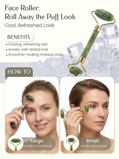 Face Roller & Gua Sha Facial Tools, Face Massager for Self Care, Jade Roller for face, Jawline Sculpting and Puffiness Reducing