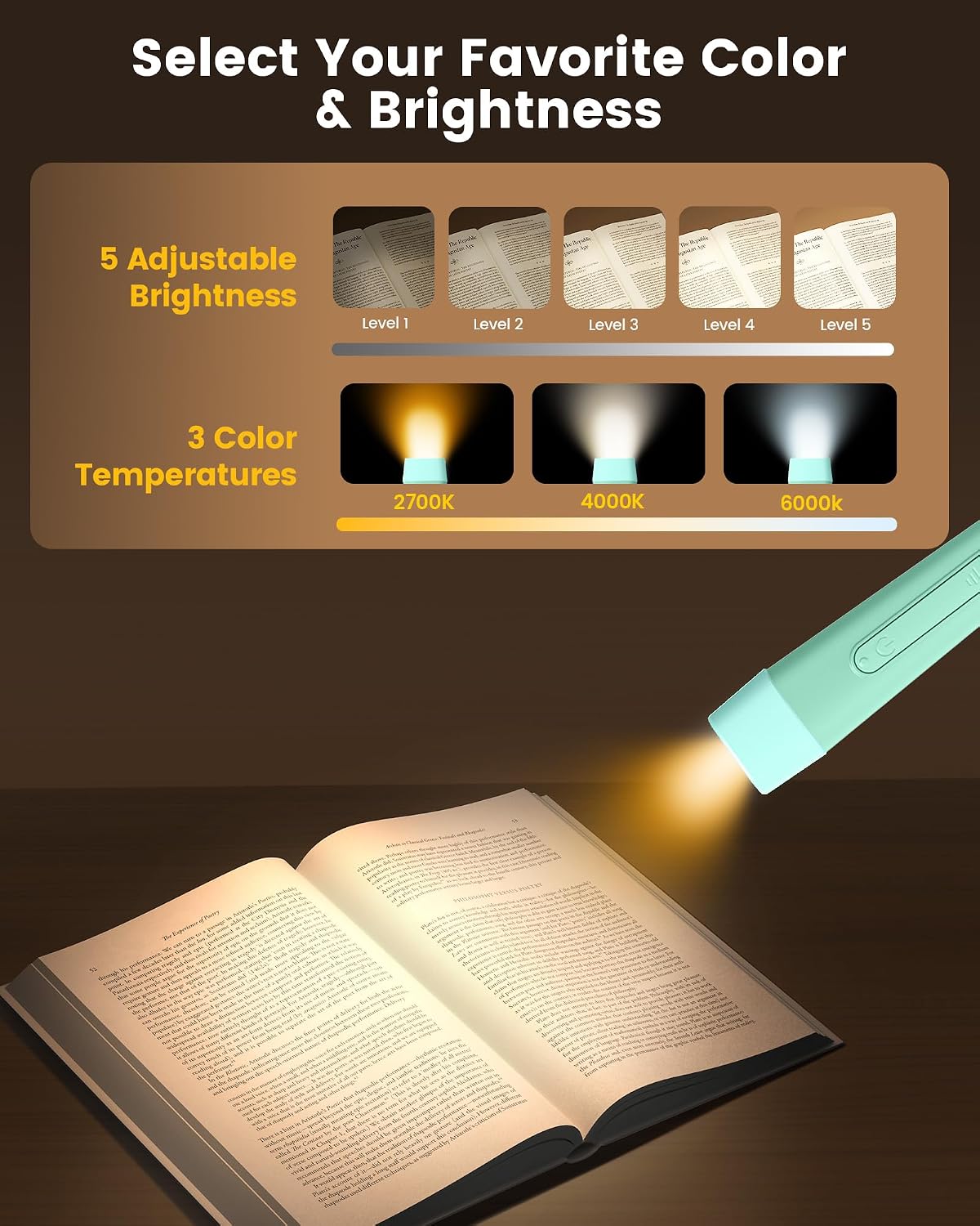 Glocusent Neck Light with Timer, 100 Hours Book Light for Bedtime Reading