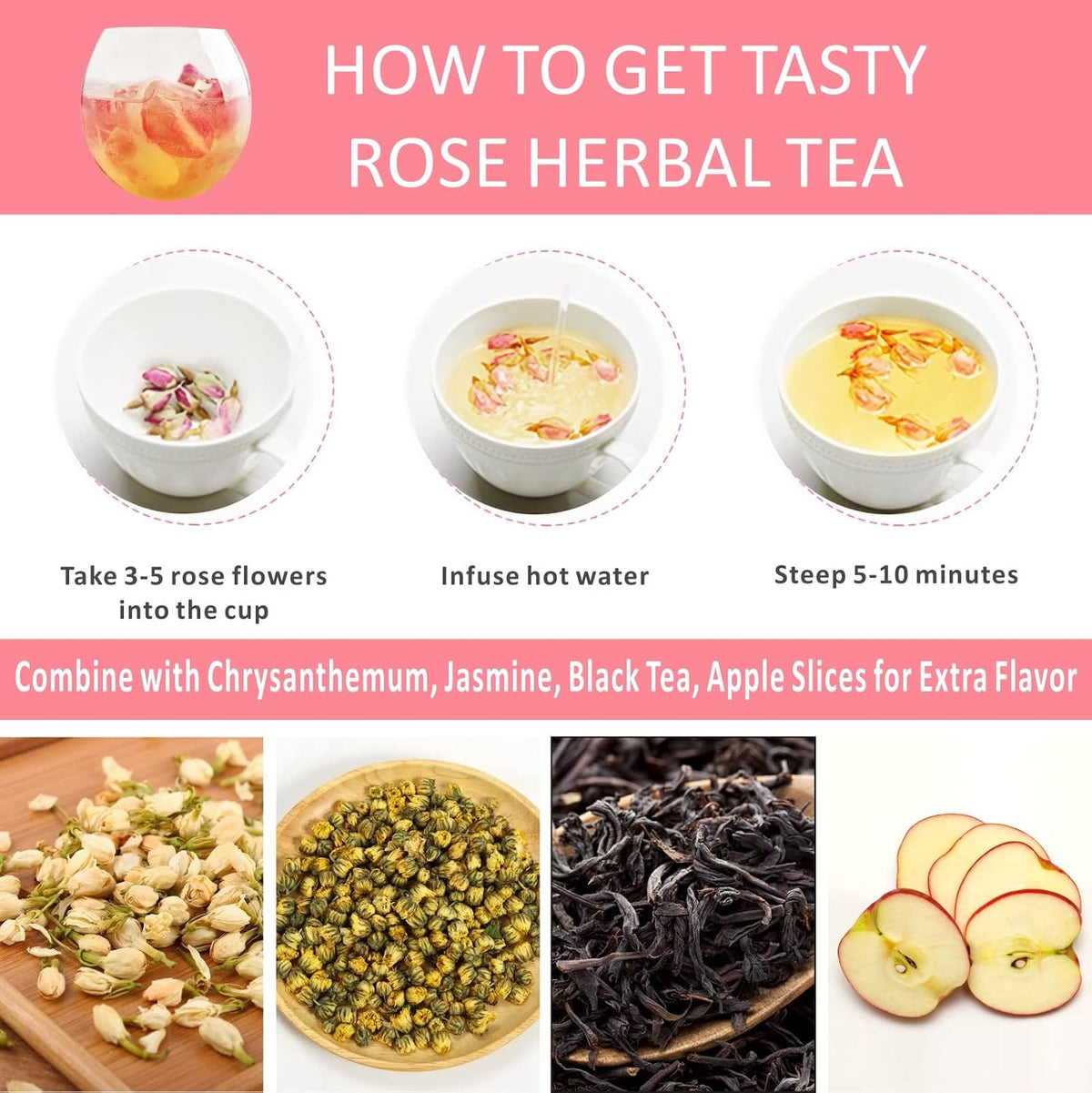Goofoo French Dried Rose Buds, Natural Edible Flower Tea Loose Leaf 2.8 Oz