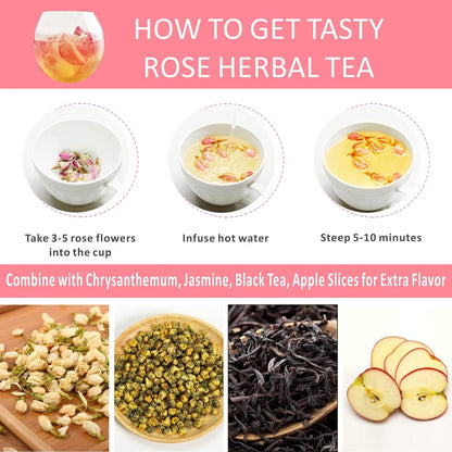 Goofoo French Dried Rose Buds, Natural Edible Flower Tea Loose Leaf 2.8 Oz