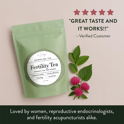 Moontime Tea Organic Fertility Tea for Women TTC | Red Raspberry Leaf, Nettle, Red Clover & Peppermint | Preconception Wellness | USDA Certified | 30 Tea Bags