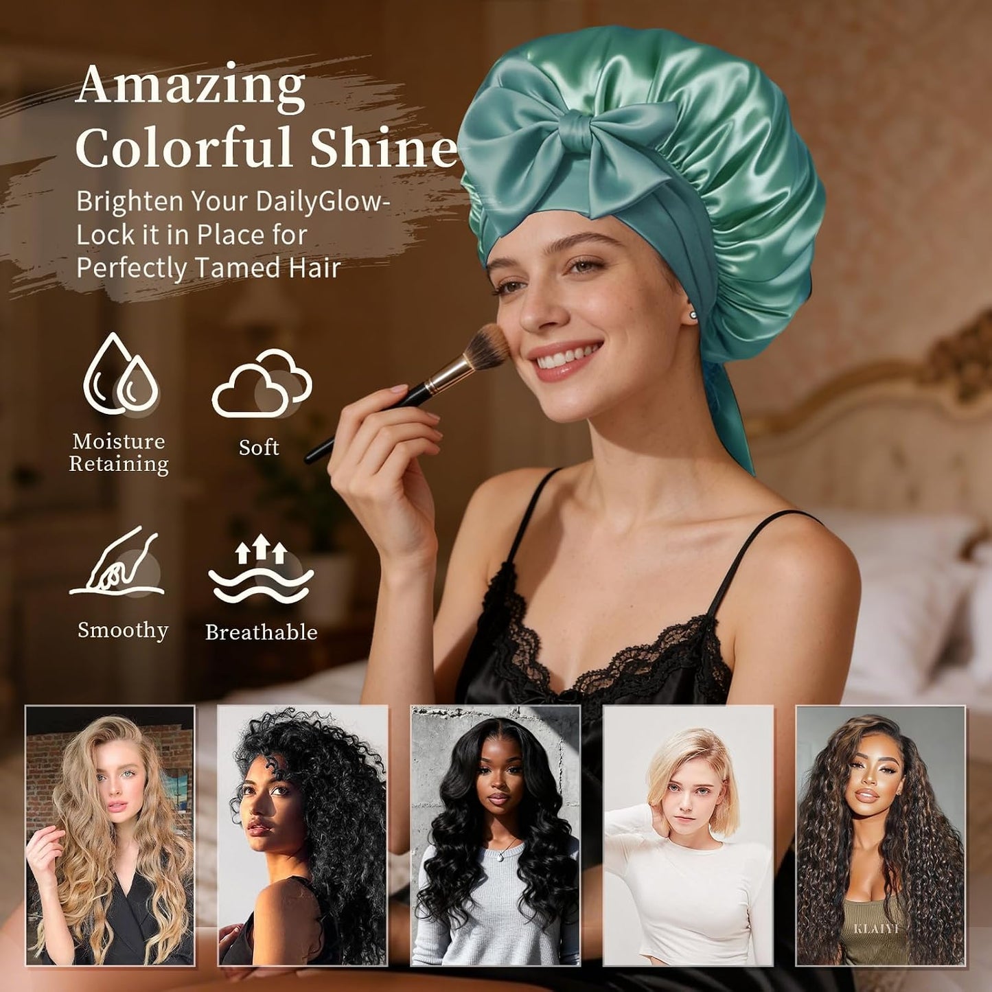 Silk Bonnet for Women, Satin Bonnet for Sleeping, Large Sleep Cap with Elastic Tie Band for Curly Hair