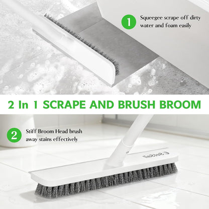 SetSail Floor Scrub Brush with 51-Inch Long Adjustable Handle 2 in 1 Scrape Brush Stiff Bristle Floor Scrubber for Cleaning Shower Bathroom Garage Kitchen Wall Deck Tub Tile