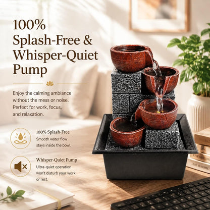Tabletop Water Fountains, 10.6" Indoor Waterfall with Relaxing Warm Lights & Quiet Pump, Small Soothing Sound Machine, Feng Shui Decor for Good Luck, Relaxation & Meditation