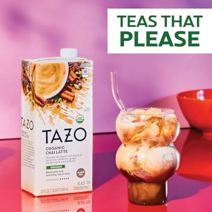 TAZO Organic Chai Latte Concentrate 32 oz Carton 2-Pack USDA Organic Black Tea with Cinnamon Cardamom Ginger and Black Pepper Spices for Hot or Iced Chai Tea Lattes