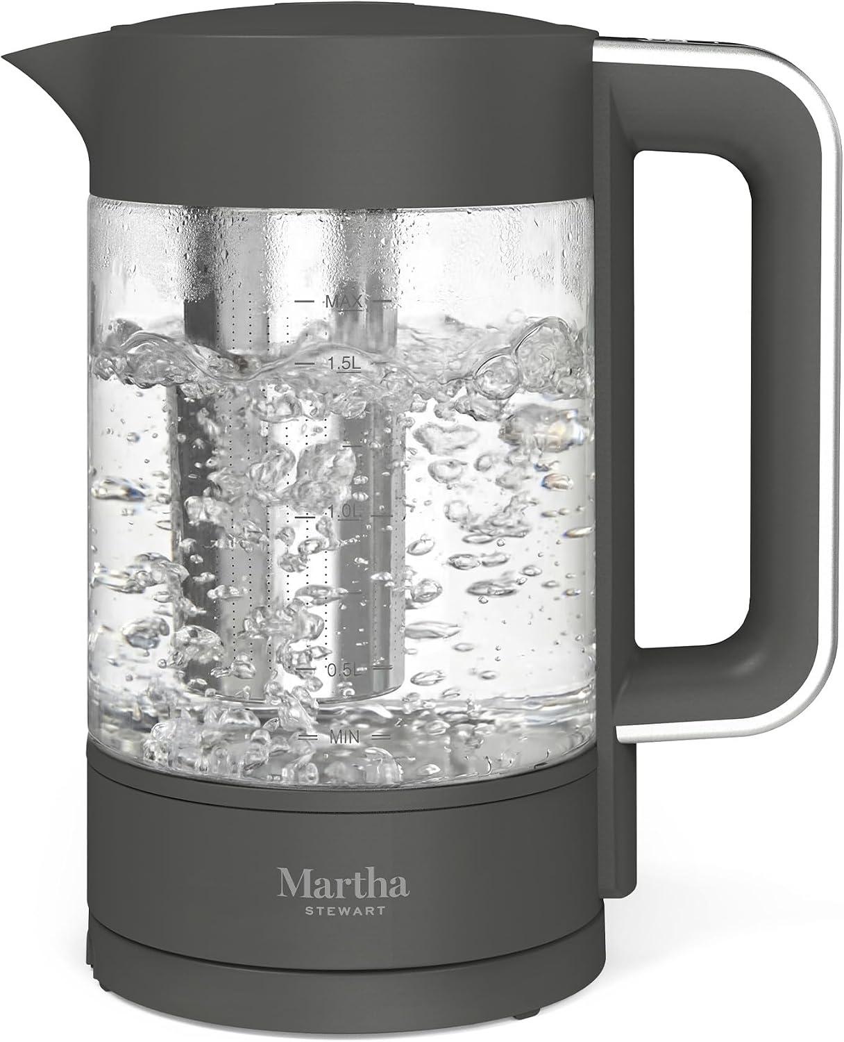 Martha Stewart Electric Kettle with Removable Stainless Steel Tea Infuser, Glass Carafe 1.7L (7 Cups), Hot Water Boiler, 4 Presets, Keep Warm & Auto Shut-Off, Cordless 360° Swivel Base, Honeydew Green