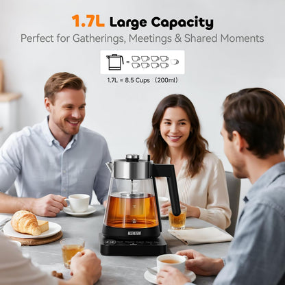 Electric Tea Kettle with Infuser 1.7L Glass Electric Kettle with Temperature Control 175°F Min Temp Automatic Shut Off 12H Keep Warm for Tea Coffee Water Heater, Black