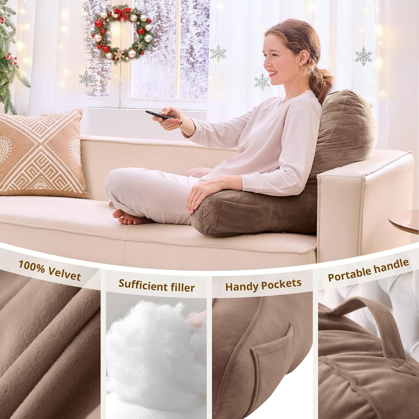 Sasttie Reading Pillows for Sitting in Bed Adult, Back Pillow Bed Sitting Up, Back-Rest Support Cushion for Sit Up on Couch, Sofa, and Floor, Dorm Essentials, Oeko-Tex Certified, Dark Grey