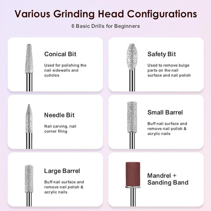 COSLUS C20 Cordless Nail Drill Electric File: Professional for Acrylic Gel Dip Powder Nails, Portable All-in-One Nail Drill Machine Kit for Manicure & Pedicure, Rechargeable Lightweight, Purple