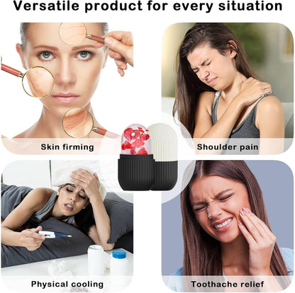 XHJRI Ice Cube Roller Massager for Face, Eyes and Neck Naturally Conditioning and Skin Care,De-Puff Eye Bags,Reduce Migraine Pain,Reusable Massage Silicone Ice Mold (Pink)