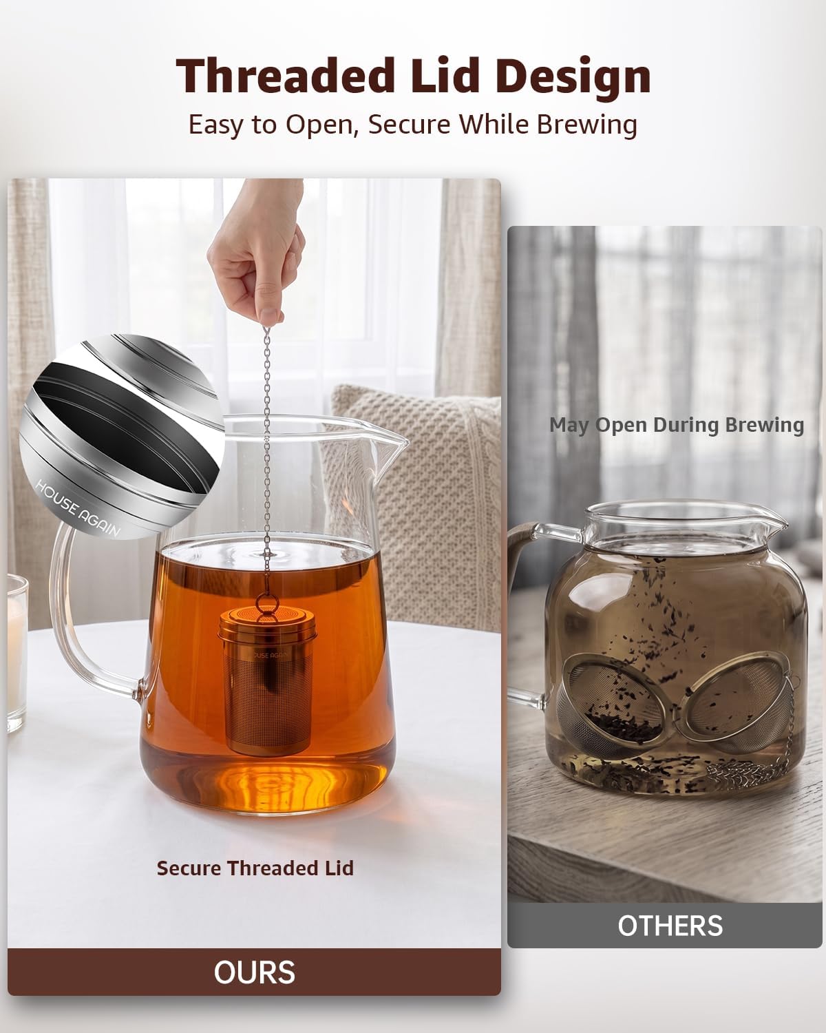 HOUSE AGAIN Tea Infuser, Extra Fine Mesh Tea Infusers for Loose Tea, 18/8 Stainless Steel Tea Strainer with Extended Chain Hook, Tea Steeper for Brew Tea, Spices & Seasonings Small × 2
