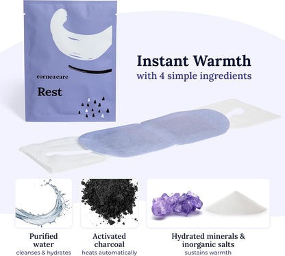CorneaCare Rest: Self Heating Warm Compress for Dry Eyes | Heated Eye Mask for Fast Relief | Steam Mask for Stye Treatment | No Microwave or Washcloth Needed | Travel Ready Warm Compress | 30 Count